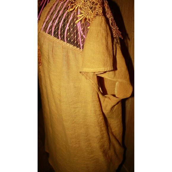 Perch By Blu Pepper Womens Blouse Orange Floral Lace Notch Neck Pleated 1XL GUC - Picture 4 of 6